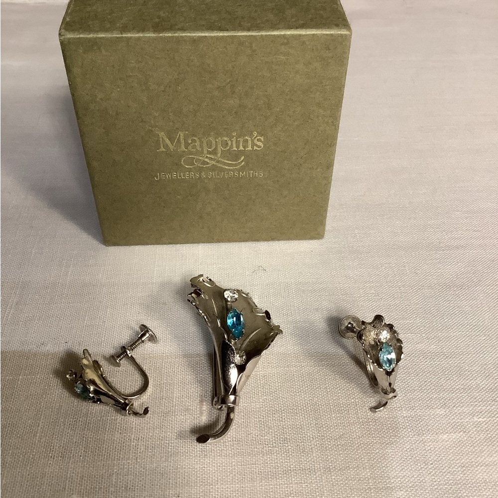 Vintage 1960s Boyd Bond Sterling Silver Brooch and Earring Set